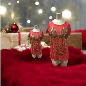 M-60, Woman, Blouse, Red,Golden Sequin, Size M, Cotton-Spandex, Short Sleeve.!